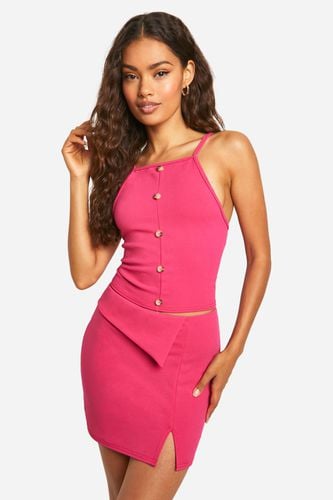 Womens Stretch Crepe Button Front Crop - - 8 - boohoo - Modalova