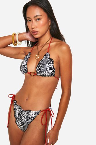 Womens Leopard Contrast Ties Triangle Bikini Set - - 10 - boohoo - Modalova
