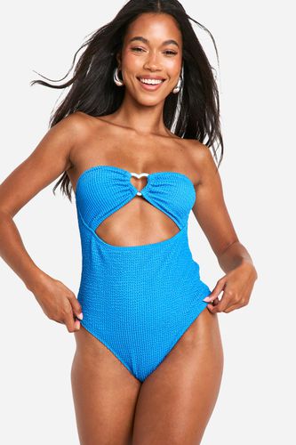 Womens Heart Trim Crinkle Bandeau Cut Out Swimsuit - - 10 - boohoo - Modalova