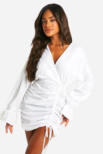 Womens Cotton Ruched Wrap Shirt Dress - - 12 - boohoo - Modalova