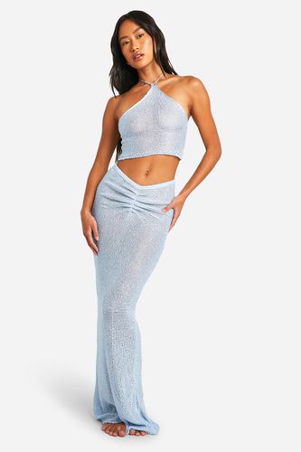 Womens Sequin Knit Top & Maxi Skirt Beach Co-ord - - L - boohoo - Modalova