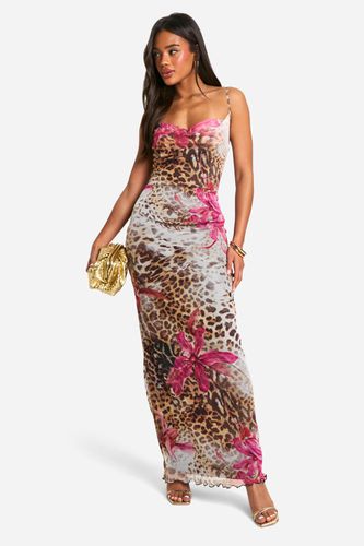 Womens Mesh Leopard Floral Cowl Maxi - - 16 - boohoo - Modalova