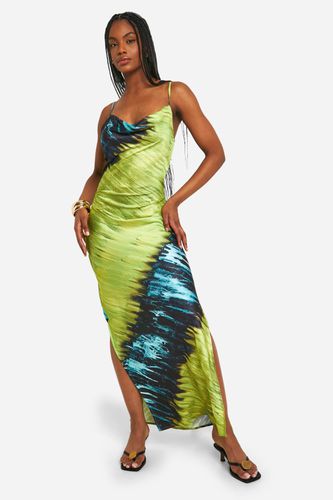 Womens Tall Satin Abstract Cowl Neck Maxi Dress - - 12 - boohoo - Modalova