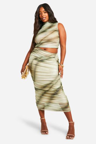 Womens Plus Printed Ruched Midaxi Skirt - - 16 - boohoo - Modalova