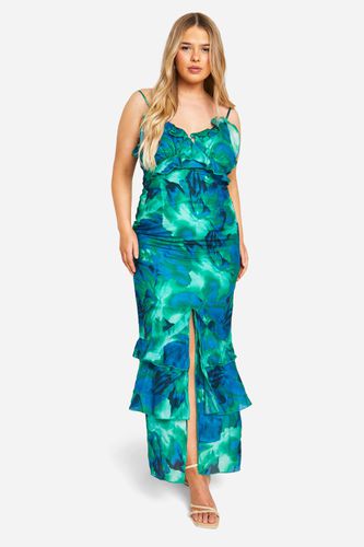 Womens Plus Abstract Floral Ruffle Maxi Dress - - 16 - boohoo - Modalova