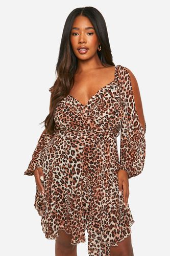 Womens Plus Leopard Godet Hem Lace Up Skater Dress - - 18 - boohoo - Modalova