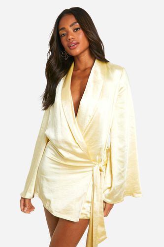 Womens Satin Wrap Shirt Dress - - 16 - boohoo - Modalova