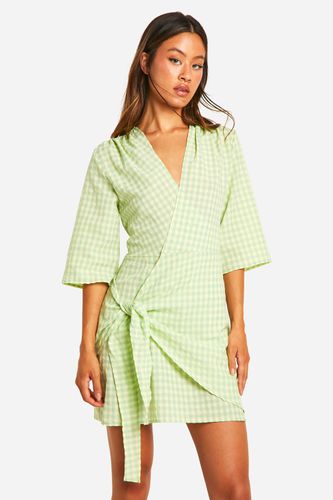 Womens Tall Textured Gingham Wrap Dress - - 14 - boohoo - Modalova