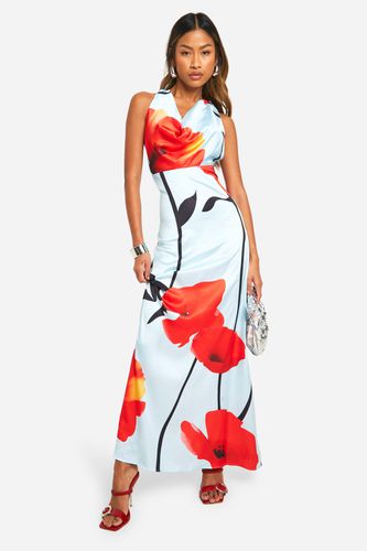 Womens Floral Satin Cowl Front Maxi Dress - - 18 - boohoo - Modalova