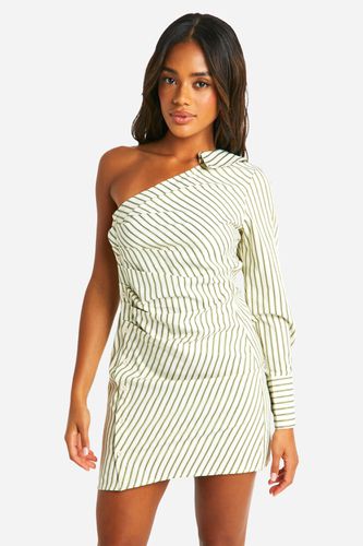 Womens Stripe Asymmetric Shirt Mini Dress - - 10 - boohoo - Modalova