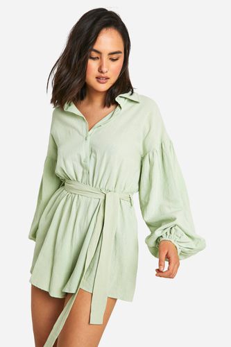 Womens Cotton Crepe Button Up Playsuit - - 16 - boohoo - Modalova