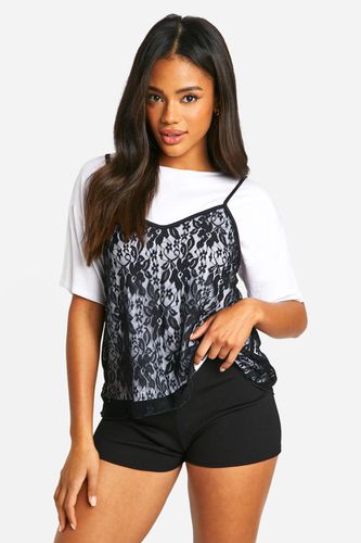 Womens Lace Layer T-shirt - - 18 - boohoo - Modalova