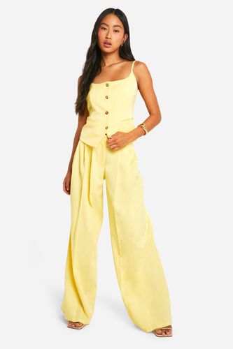 Womens Linen Look Extreme Pleat Wide Leg Trousers - - 14 - boohoo - Modalova