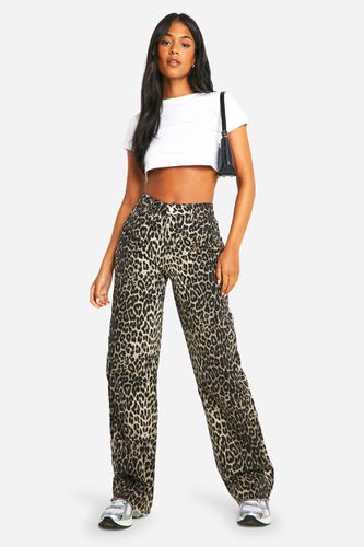 Womens Tall Leopard Straight Leg Jean - - 14 - boohoo - Modalova