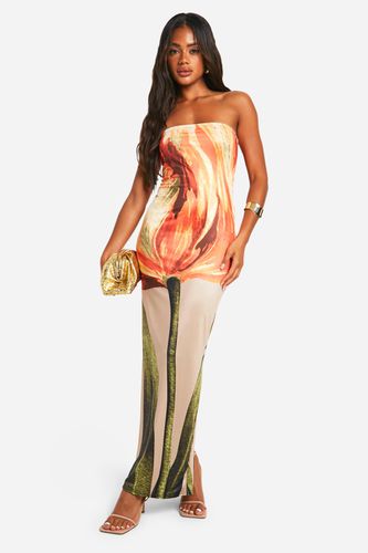 Womens Bandeau Floral Printed Slinky Maxi Dress - - 10 - boohoo - Modalova