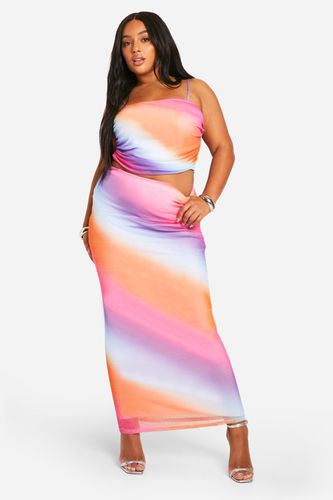 Womens Plus Mesh Ombre Print Maxi Skirt - - 26 - boohoo - Modalova