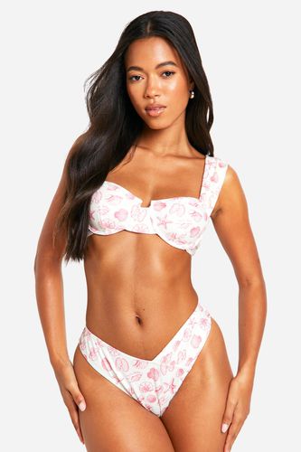 Womens Ribbed Shell Print Hipster Bikini Brief - - 6 - boohoo - Modalova