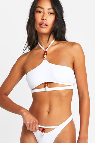 Womens Beaded Shell Trim Halterneck Bikini Top - - 10 - boohoo - Modalova