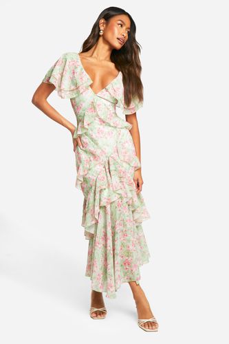 Womens Floral Frill Detail Maxi Dress - - 8 - boohoo - Modalova