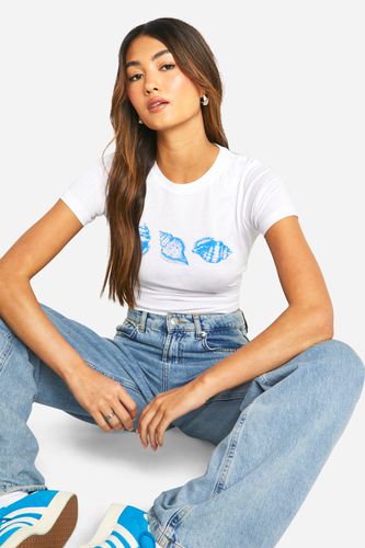 Womens Shell Print Baby T-shirt - - L - boohoo - Modalova