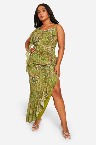 Womens Plus Snake Print Ruffle Maxi Dress - - 16 - boohoo - Modalova