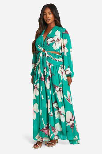 Womens Plus Large Floral Print Cut Out Maxi Dress - - 18 - boohoo - Modalova
