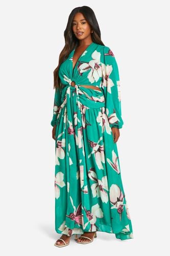 Womens Plus Large Floral Print Cut Out Maxi Dress - - 20 - boohoo - Modalova