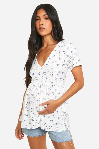 Womens Maternity Floral Jersey Broderie Short Sleeve Smock Top - - 16 - boohoo - Modalova