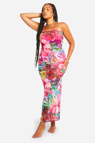 Womens Plus Tropical Floral Print Bandeau Mesh Beach Dress - - 22 - boohoo - Modalova