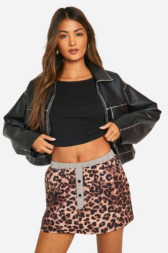 Womens Contrast Boxer Waistband Detail Leopard Print Mini Skirt - - 12 - boohoo - Modalova