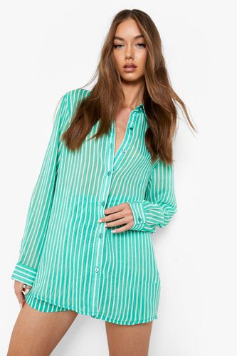 Womens Textured Stripe Oversized Shirt - - 6 - boohoo - Modalova