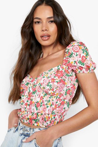 Womens Floral Ruched Front Crop Top - - 12 - boohoo - Modalova