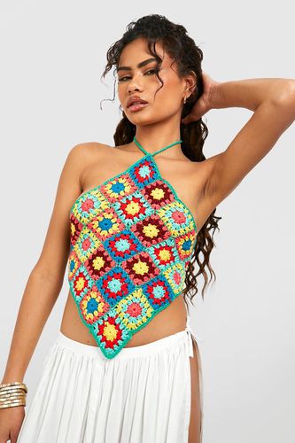 Womens Premium Halterneck Crochet Crop Top - - XL - boohoo - Modalova
