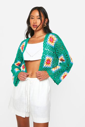 Womens Premium Patchwork Crochet Cropped Cardigan - - M - boohoo - Modalova