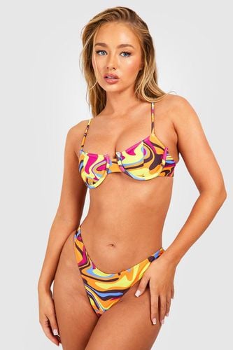 Womens Marble Underwired Bikini Top - - 6 - boohoo - Modalova