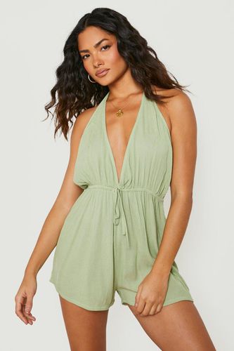 Womens Crinkle Plunge Beach Playsuit - - S - boohoo - Modalova