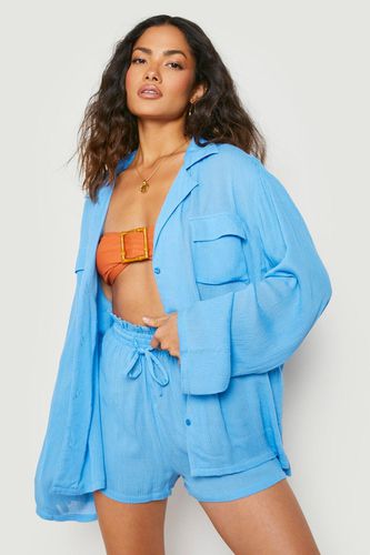 Womens Crinkle Shirt & Short Beach Set - - XS - boohoo - Modalova