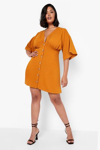 Womens Plus Button Down Angel Sleeve Shift Dress - - 22 - boohoo - Modalova