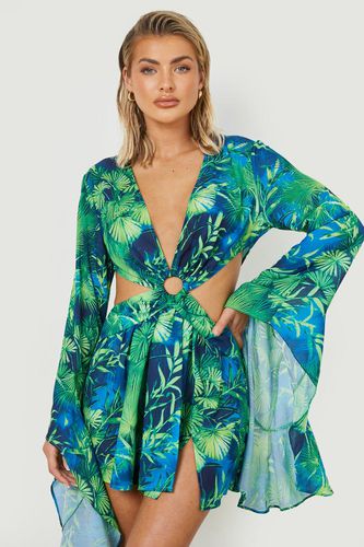 Womens Premium Tropical O Ring Sleeve Mini Beach Dress - - XS - boohoo - Modalova