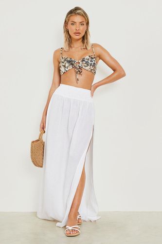 Womens Linen Look Shirred Split Maxi Beach Skirt - - M - boohoo - Modalova