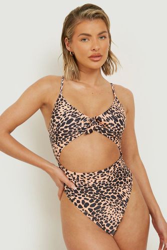 Womens Leopard Tie Cut Out Swimsuit - - 14 - boohoo - Modalova