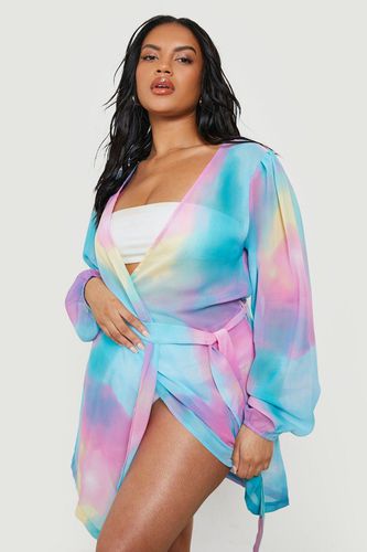 Womens Plus Tie Dye Chiffon Belted Beach Kimono - - 16 - boohoo - Modalova