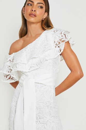 Womens Crochet Lace Asymmetric Frill Midi Dress - - 10 - boohoo - Modalova