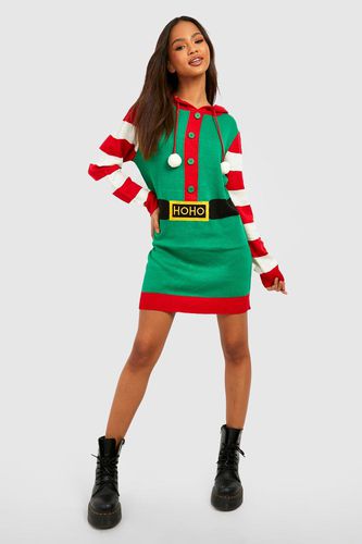 Womens Elf Hooded Christmas Jumper Dress - - L - boohoo - Modalova