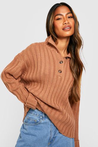 Womens Polo Collar Knitted Jumper With Rolled Up Cuffs - - L - boohoo - Modalova