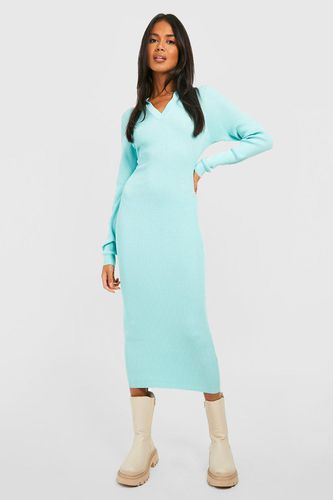 Womens Rib Knitted Polo Collared Midi Dress - - 12 - boohoo - Modalova