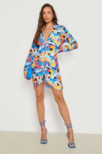Womens Abstract Plisse Printed Shirt Dress - - 10 - boohoo - Modalova
