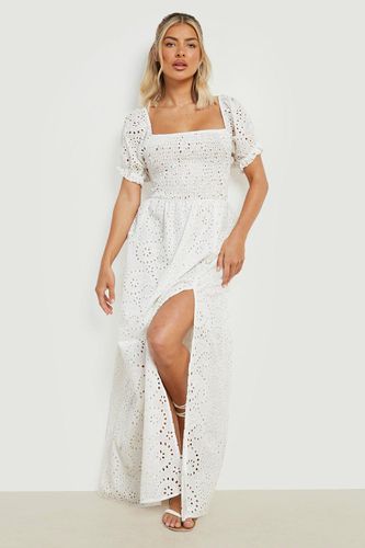 Womens Broderie Shirred Puff Sleeve Maxi Dress - - 16 - boohoo - Modalova