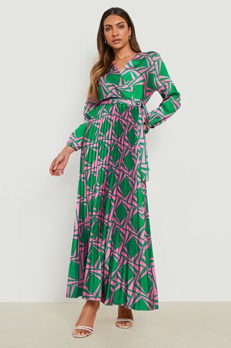 Womens Aztec Pleated Wrap Front Maxi Dress - - 12 - boohoo - Modalova