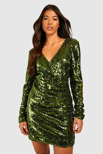 Womens Tall Wrap Over Sequin Dress - - 10 - boohoo - Modalova